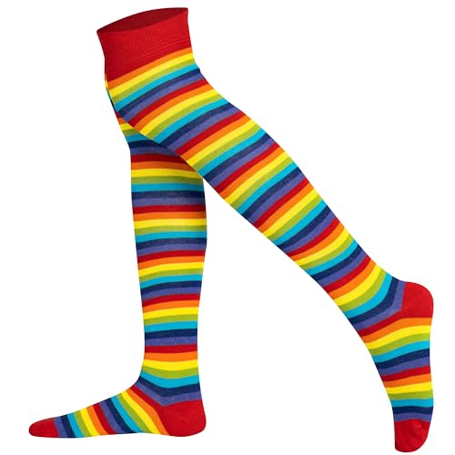 Mysocks Damen Überknie Kniestrümpfe Overknee-Strümpfe, Baumwolle Lange Gestreifte Socken, Dünn Streifen Regenbogen 38-43 von Mysocks