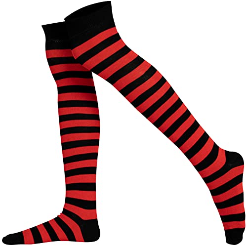Mysocks Damen Überknie Kniestrümpfe Overknee-Strümpfe, Baumwolle Lange Gestreifte Socken, Streifen Rot Schwarz 38-43 von Mysocks