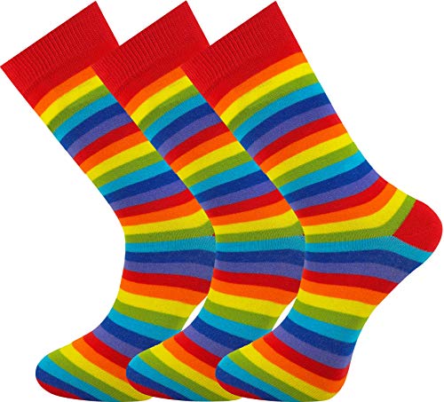 Mysocks Extra Feine Baumwolle, Nahtlose Zehenpartie, Gestreifte Socken 3 Paare Streifen Regenbogen 37-41 von Mysocks
