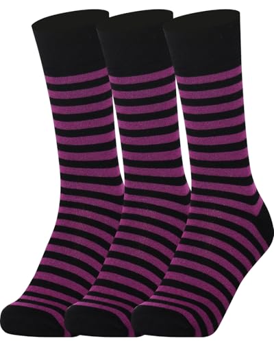 Mysocks Extra Feine Baumwolle, Nahtlose Zehenpartie, Gestreifte Socken 3 Paare Streifen lila Schwarz 37-41 von Mysocks