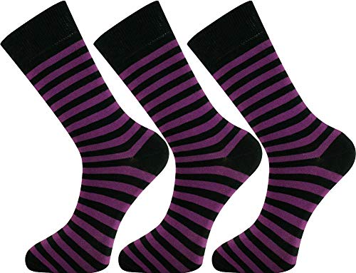 Mysocks Extra Feine Baumwolle, Nahtlose Zehenpartie, Gestreifte Socken 3 Paare Streifen lila Schwarz 37-41 von Mysocks