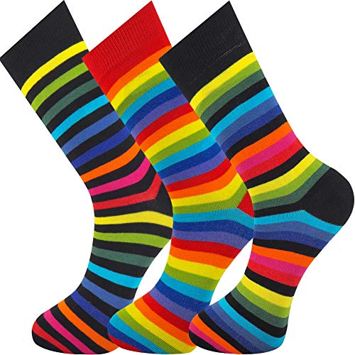 Mysocks Extra Feine Baumwolle, Nahtlose Zehenpartie, Gestreifte Socken 3 Paare des dunklen Regenbogens 37-41 von Mysocks