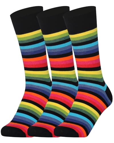 Mysocks Extra Feine Baumwolle, Nahtlose Zehenpartie, Gestreifte Socken 3 Paare dunkel Regenbogen 37-41 von Mysocks