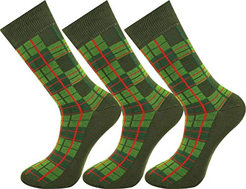Mysocks Herren-Damen-Socken aus Extra Feiner Gekämmter Baumwolle, Schottisches Tartan-Design, Nahtlose Spitze, 3 Paar Grün von Mysocks