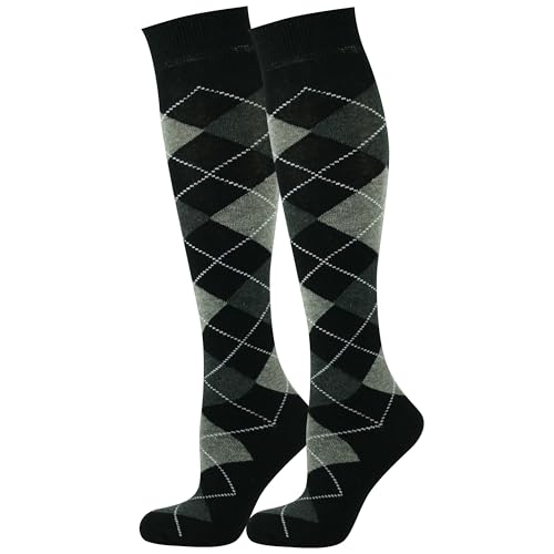 Mysocks Herren Kniestrümpfe Argyle, 2 Paar Argyle, schwarz, dunkel, anthrazit, weiße Linie, 4-7 von Mysocks