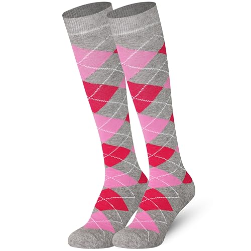 Mysocks Herren Kniestrümpfe Argyle, 2 Paar Argyle-Asche-Fuchsia-Rosa, 4-7 von Mysocks