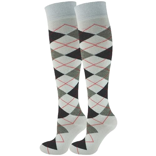 Mysocks Herren Kniestrümpfe Argyle, 2 Paar Argyle Weiß Anthrazit Asche, 8-11 von Mysocks