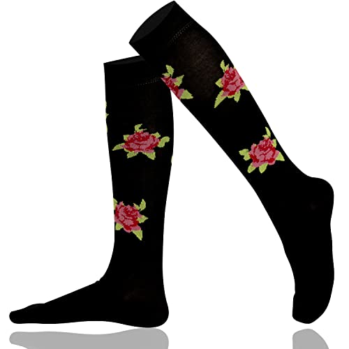 Mysocks Kniestrümpfe Blumensocken Schwarze Rote Rose von Mysocks