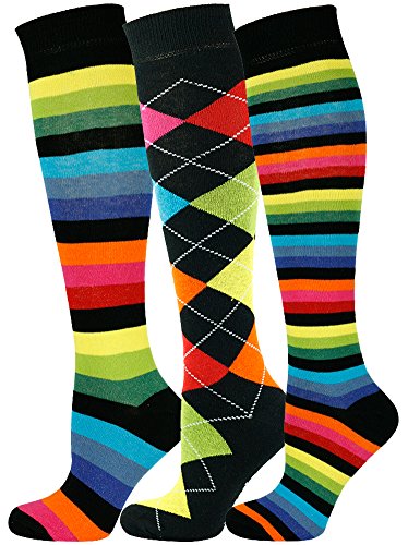 Mysocks Kniestrümpfe Damen Kniestrümpfe Herren - Unisex Knee High Socks Knie Strümpfe - Gekämmte Baumwolle Knie Strümpfe, 3 Paare Multi Design 04, 37-41 von Mysocks