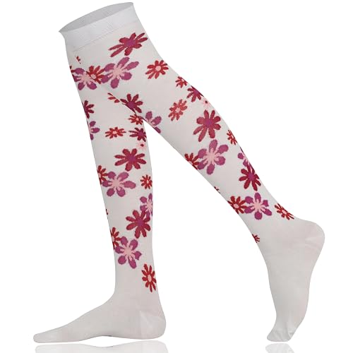 Mysocks Über das Knie Socken Blumenmuster Sahne Burgunder Magenta von Mysocks