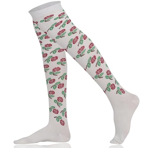 Mysocks Über das Knie Socken Blumenmuster Weiße kleine Rose von Mysocks