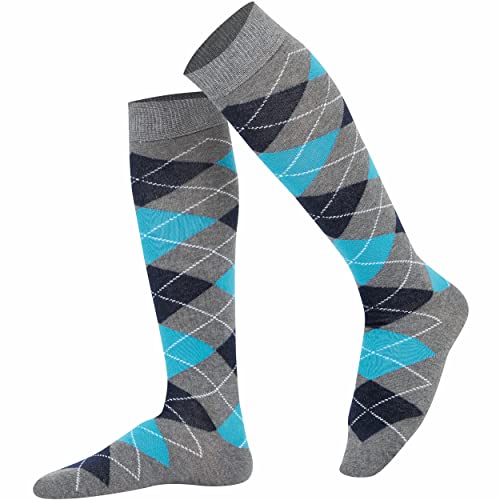 Mysocks Unisex Kniestrümpfe Argyle Socken Asche Marine Türkis von Mysocks