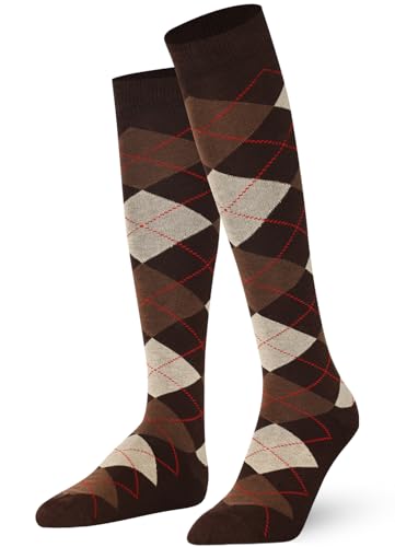 Mysocks Unisex Kniestrümpfe Argyle Socken braun Sahne rote Linie von Mysocks
