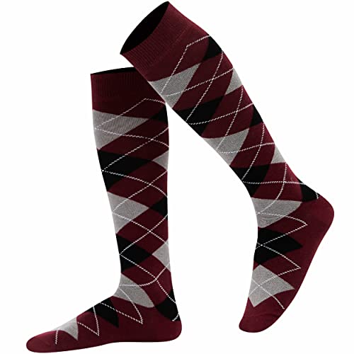 Mysocks Unisex Kniestrümpfe Argyle Socken Burgunder schwarze asche von Mysocks