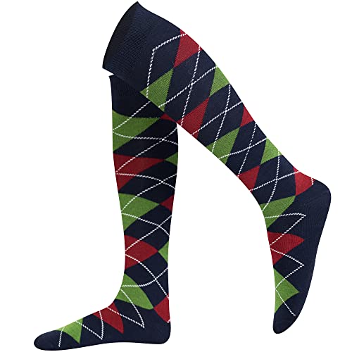 Mysocks Unisex Kniestrümpfe Argyle Socken Marine Grün Rot von Mysocks