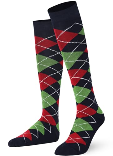 Mysocks Unisex Kniestrümpfe Argyle Socken Marine Grün Rot von Mysocks