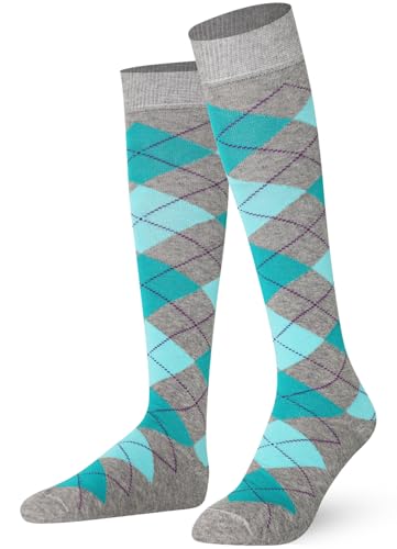 Mysocks Unisex Kniestrümpfe Argyle Socken Minze Türkis auf Asche von Mysocks