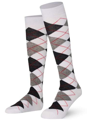 Mysocks Unisex Kniestrümpfe Argyle Socken Weiße Anthrazit-Esche von Mysocks