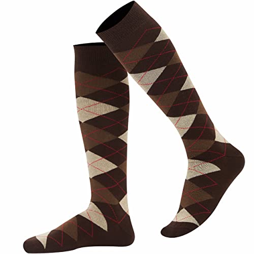 Mysocks Unisex Kniestrümpfe Argyle Socken braun Sahne rote Linie von Mysocks