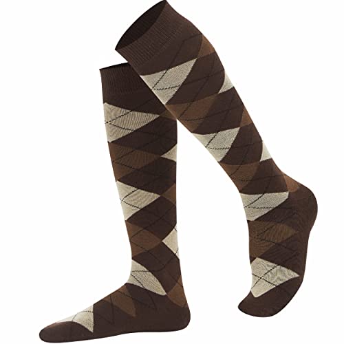 Mysocks Unisex Kniestrümpfe Argyle Socken braun Sahne schwarze Linie von Mysocks