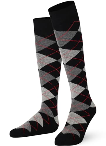 Mysocks Unisex Kniestrümpfe Argyle Socken schwarz Dunkel anthrazit Asche von Mysocks