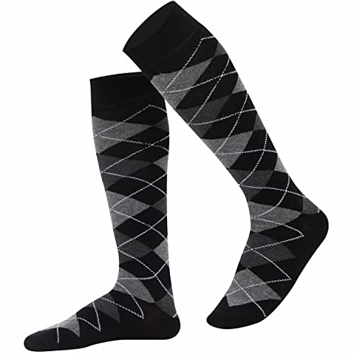 Mysocks Unisex Kniestrümpfe Argyle Socken schwarz Dunkel anthrazit weiße Linie von Mysocks