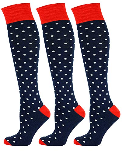Mysocks Unisex Kniestrümpfe Gepunktet Aus Extra Fein Gekämmter Baumwolle, 3 Paar Gepunktet Marine Weiß 37-41 von Mysocks