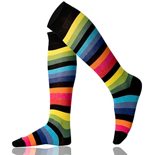 Mysocks Unisex Kniestrümpfe lange Socken Streifen Dunkler Regenbogen dick von Mysocks