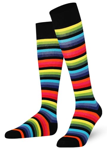 Mysocks Unisex Kniestrümpfe lange Socken Streifen Dunkler Regenbogen dünn von Mysocks