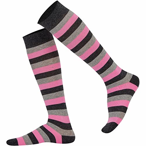 Mysocks Unisex Kniestrümpfe lange Socken Streifen Rosa Asche anthractie von Mysocks