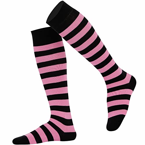 Mysocks Unisex Kniestrümpfe lange Socken Streifen Rosa schwarz von Mysocks