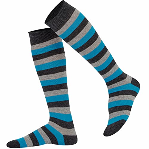 Mysocks Unisex Kniestrümpfe lange Socken Streifen Streifen Türkis dünn von Mysocks