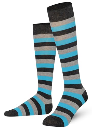 Mysocks Unisex Kniestrümpfe lange Socken Streifen Streifen Türkis dünn von Mysocks