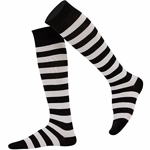 Mysocks Unisex Kniestrümpfe lange Socken Streifen Weiß schwarz von Mysocks