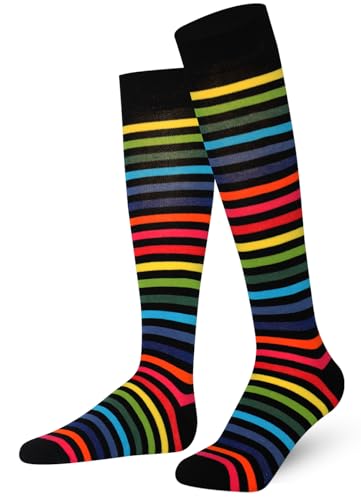 Mysocks Unisex Kniestrümpfe lange Socken Streifen neu Dunkler Regenbogen dünn von Mysocks