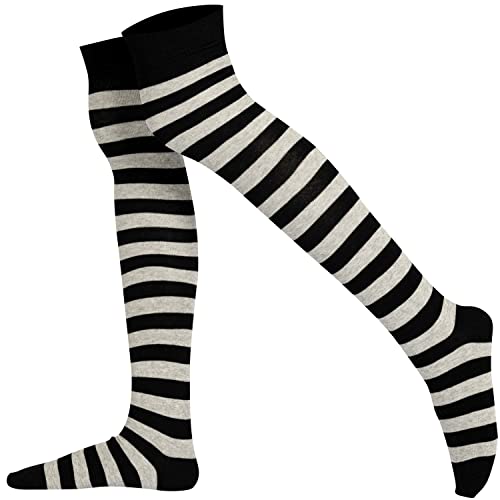 Mysocks Damen Überknie Kniestrümpfe Overknee-Strümpfe, Baumwolle Lange Gestreifte Socken, Streifen Asche Schwarz 38-43 von Mysocks