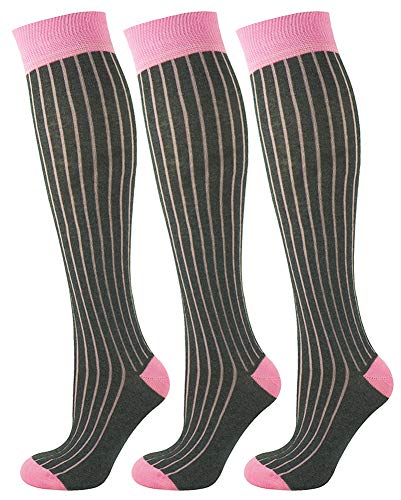 Mysocsk 3 Paare Unisex gerippte Kniestrümpfe Anthrazit-Rosa von Mysocks