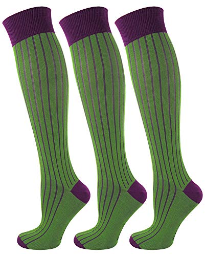 Mysocsk 3 Paare Unisex gerippte Kniestrümpfe Grünes Lila von Mysocks