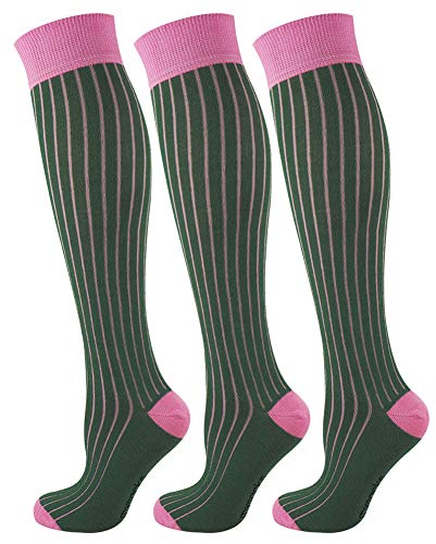 Mysocsk 3 Paare Unisex gerippte Kniestrümpfe Kieferngrünes Rosa von Mysocks