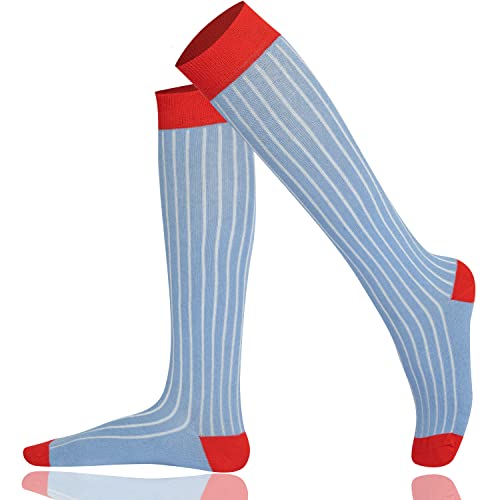 Mysocsk Unisex gerippte Kniestrümpfe Blau Rot von Mysocks