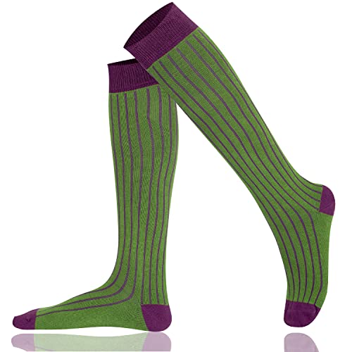 Mysocsk Unisex gerippte Kniestrümpfe Grünes Lila von Mysocks