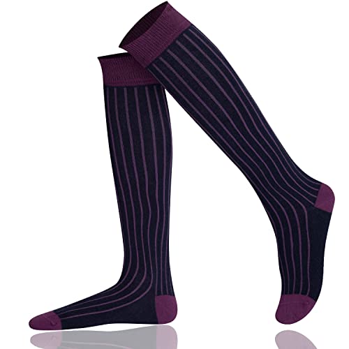 Mysocsk Unisex gerippte Kniestrümpfe Marine Lila von Mysocks