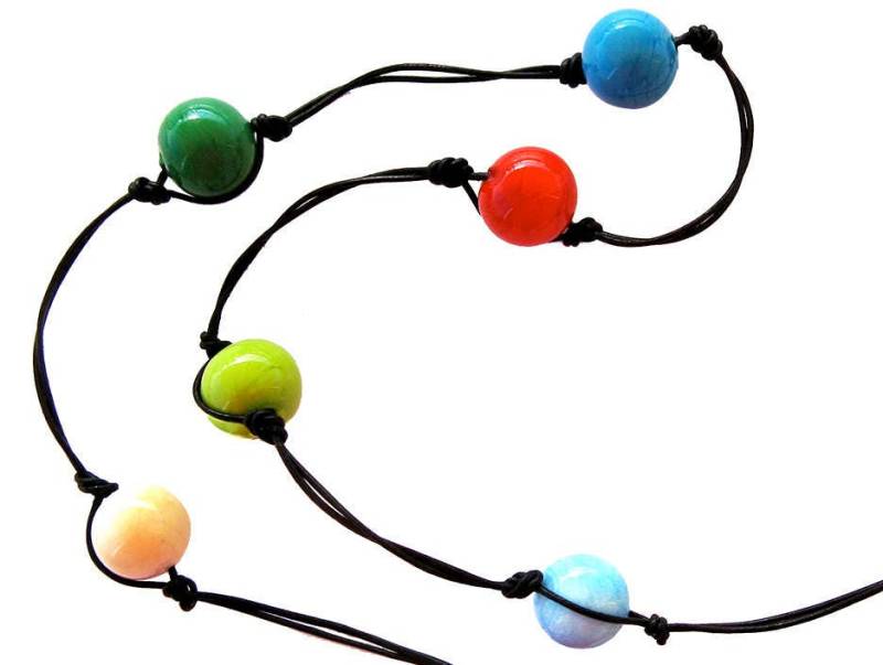 Lange Lederkette "Cleo' Aus Muranoglas Von Mystery Of Venice, Muranoglaskette, Muranoglasschmuck, Muranoglasperlen von MysteryofVenice