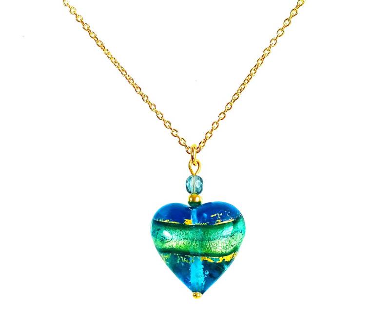 Muranoglas Herz Halskette "Mare' Von Mystery Of Venice, Herz, Halskette, Glasherz, Schmuck von MysteryofVenice