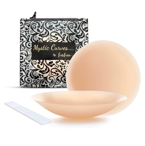 Mystic Curves Ultradünne Nippelpads | Damen Nipple Cover aus hochwertigem Silikon | 2 Paare + Reisetasche + Klebebänder für Kleidung | Wiederverwendbar Waschbare Nippelabdeckung | Rund 8cm von Mystic Curves