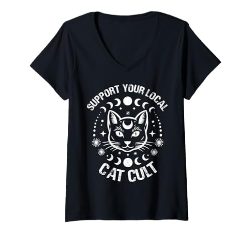 Damen Unterstützen Sie Ihr lokales Katzenkultdesign T-Shirt mit V-Ausschnitt Damen Unterstützen Sie Ihr lokales Katzenkultdesign T-Shirt mit V-Ausschnitt von Mystic Feline Designs