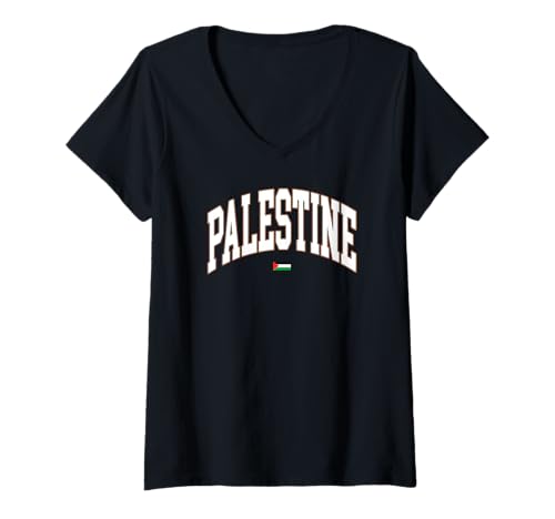 Damen Kostenlose Palestine College Varsity-Schriftart – Save T-Shirt mit V-Ausschnitt Damen Kostenlose Palestine College Varsity-Schriftart – Save T-Shirt mit V-Ausschnitt von Mystic Flo