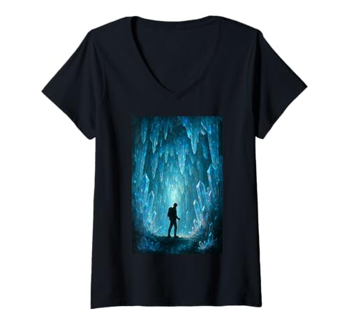 Damen Höhlenforscher Crystal Caverns Adventure-Kunstwerk T-Shirt mit V-Ausschnitt von Mystic-Horizons