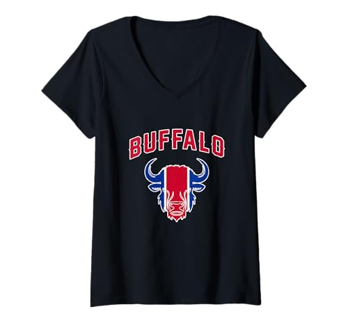 Damen Buffalo New York NY Bison Classic Athletic Sport Vintage T-Shirt mit V-Ausschnitt von Mystic Lilian