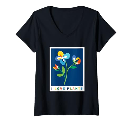 Damen I Love Plants Bunte Blumen Gärtner Minimalistisch T-Shirt mit V-Ausschnitt von Mystic Lilian